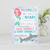 Uitnodiging voor zeemeermin- en haaienverjaardagsf (Staand voorkant)