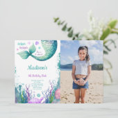 Uitnodiging voor zeemeermin foto 5e verjaardag (Staand voorkant)