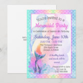 Uitnodiging voor Zeemeermin Regenboog Feest (Voorkant / Achterkant)