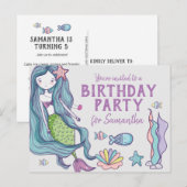 Uitnodiging voor zeemeermin verjaardagsfeestje (Voorkant / Achterkant)