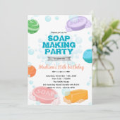 Uitnodiging voor zeep maken feestje (Staand voorkant)