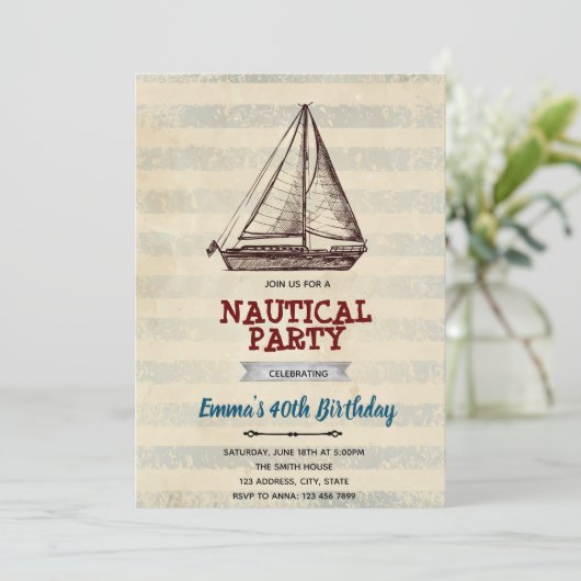 uitnodiging voor zeilboot (Staand voorkant)