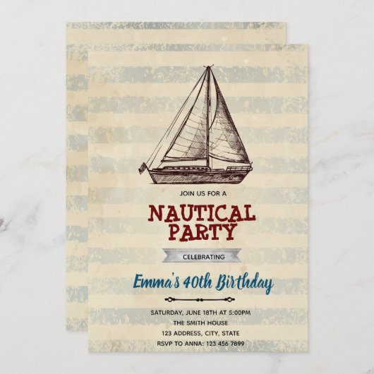 uitnodiging voor zeilboot (Voorkant / Achterkant)