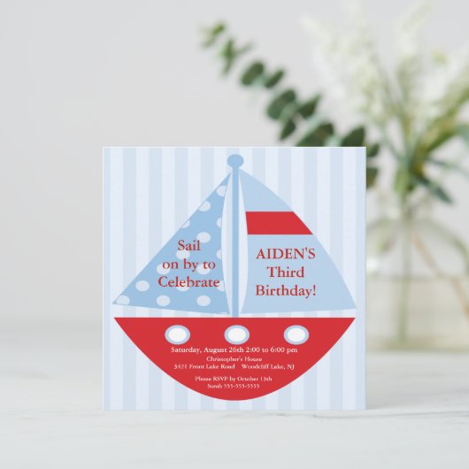 Uitnodiging voor zeilboot Birthday (Staand voorkant)