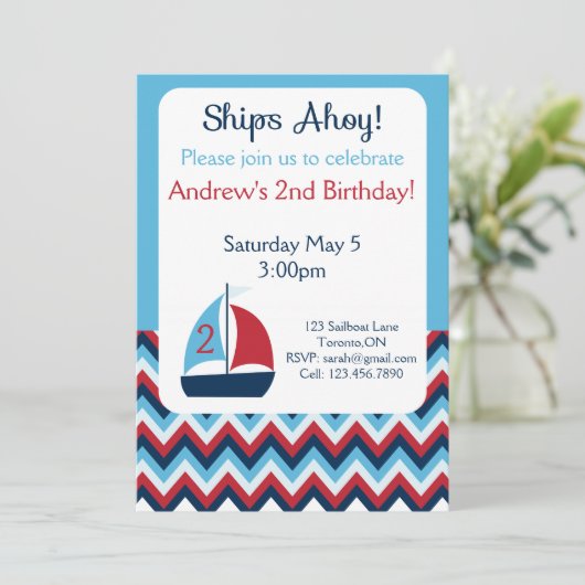Uitnodiging voor zeilboot Birthday (Staand voorkant)