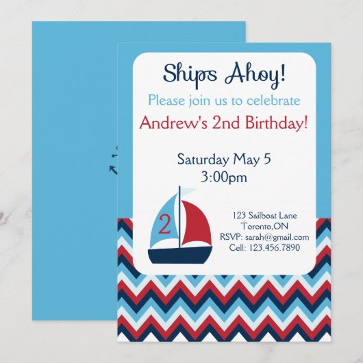 Uitnodiging voor zeilboot Birthday (Voorkant / Achterkant)