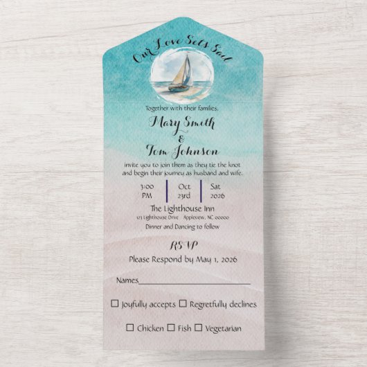 Uitnodiging voor zeilbruiloft (Binnen)