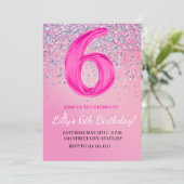 Uitnodiging voor zesde verjaardag meisje (Staand voorkant)