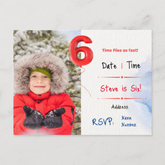 Uitnodiging voor zesde verjaardag van de jongen briefkaart