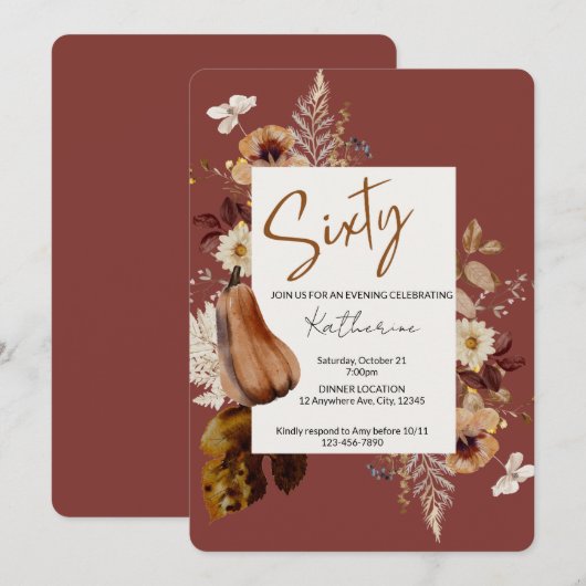 Uitnodiging voor zestigste verjaardagsfeestje, Gou (Voorkant / Achterkant)