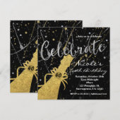 Uitnodiging voor zilver en goud champagnefeest (Voorkant / Achterkant)