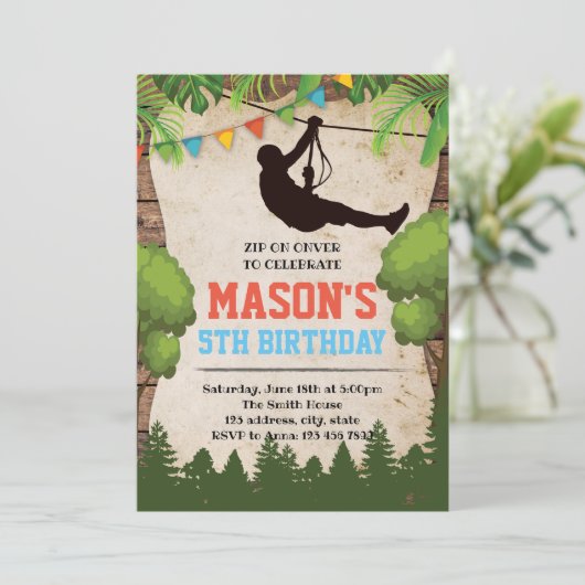 Uitnodiging voor zip lijn (Staand voorkant)