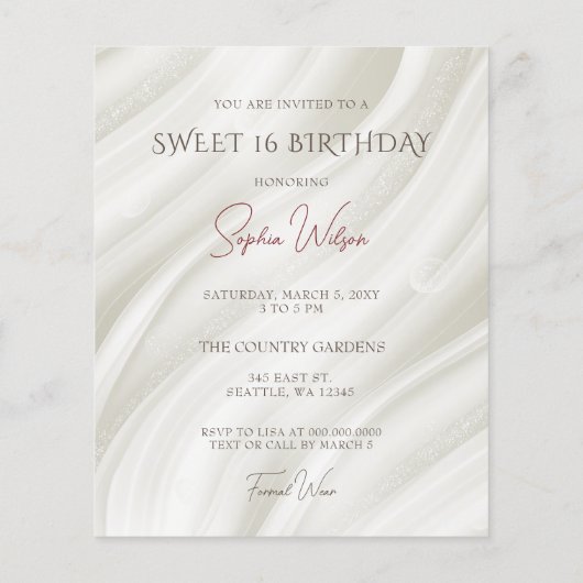 Uitnodiging voor zoete 16 feest in budget Bourgond (Achterkant)