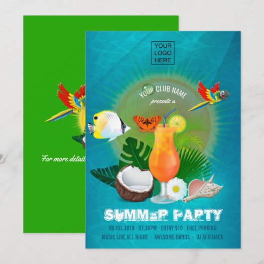 Uitnodiging voor zomer cocktailparty van club/bedr (Voorkant / Achterkant)