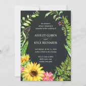 Uitnodiging voor zonnebloembruiloft met donkere ac (Voorkant)