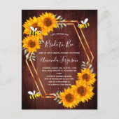 Uitnodiging voor zonnebloemen bruine hommels (Voorkant)