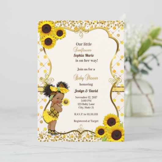 Uitnodiging voor zonnebloempitten baby shower (Staand voorkant)