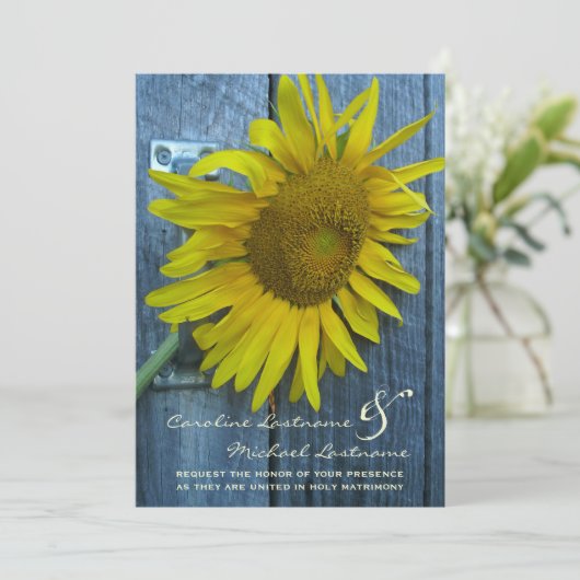 Uitnodiging voor zonnebloempjes - van Bride & Groo (Staand voorkant)