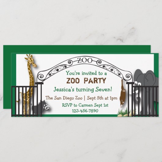 Uitnodiging voor Zoo Party (Voorkant / Achterkant)