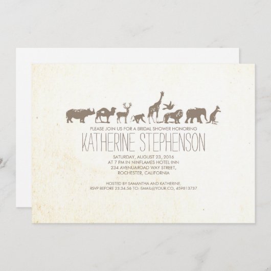Uitnodiging voor Zoo Safari Bridal Shower (Voorkant / Achterkant)