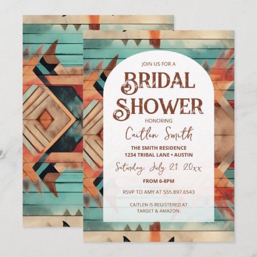 Uitnodiging voor Zuidwest-Azteekse bruidsdouche (Voorkant / Achterkant)