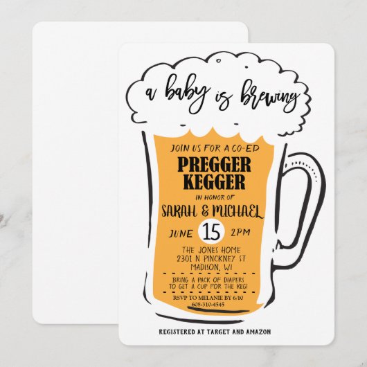 Uitnodiging voor zwangerschapsfeestje met bier (Voorkant / Achterkant)