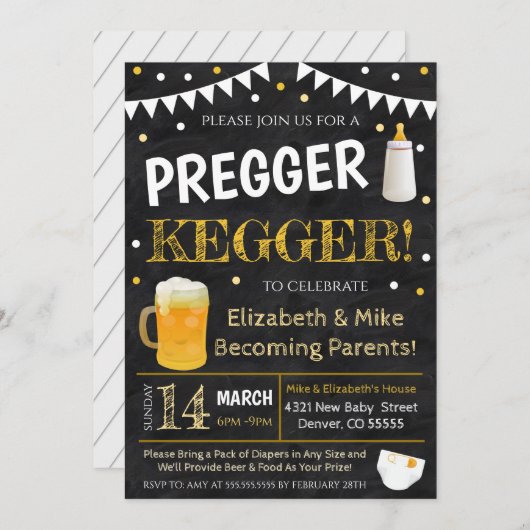 Uitnodiging voor zwangerschapsfeestje voor 'Pregge (Voorkant / Achterkant)