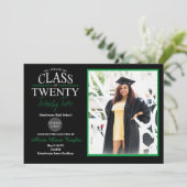 Uitnodiging voor zwart en groen Afstuderen met fot (Staand voorkant)