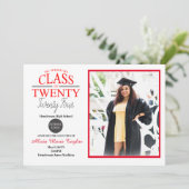 Uitnodiging voor zwart en rood Afstuderen met foto (Staand voorkant)