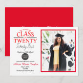 Uitnodiging voor zwart en rood Afstuderen met foto (Voorkant / Achterkant)