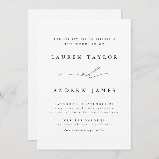 Uitnodiging voor zwart en wit moderne klassieke br (Voorkant / Achterkant)