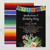 Uitnodiging voor zwart Fiesta-cactus afstudeerfees (Voorkant / Achterkant)