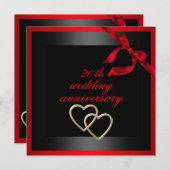 Uitnodiging voor zwart & rood hart huwelijksjubile (Voorkant / Achterkant)