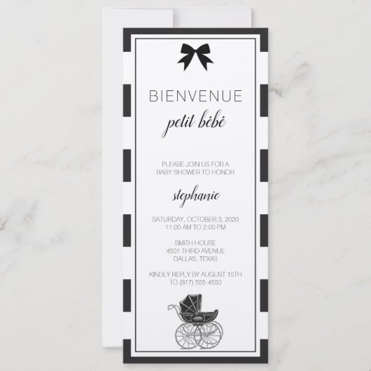 Uitnodiging voor zwart-wit Baby shower (Voorkant)