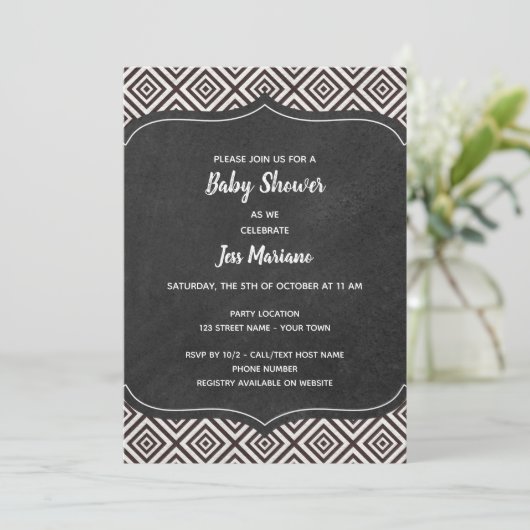 Uitnodiging voor zwart-wit Baby shower (Staand voorkant)