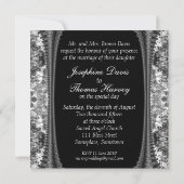 Uitnodiging voor zwart-wit Damask Monogram Weddens (Achterkant)