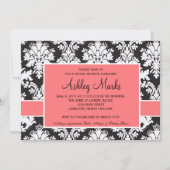 Uitnodiging voor zwart-wit en koraal Damask (Voorkant)