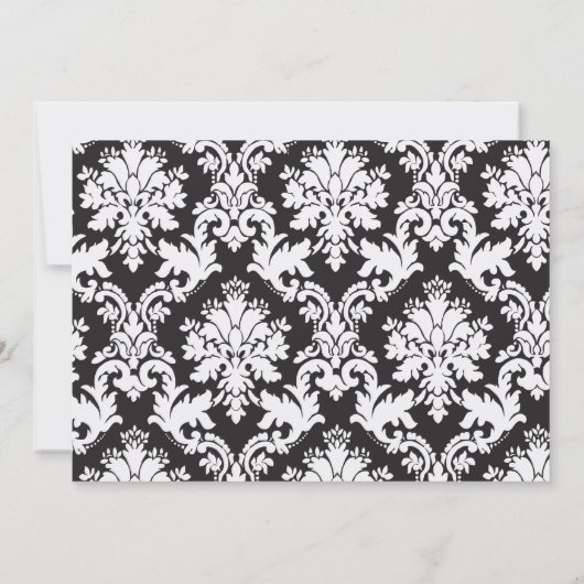 Uitnodiging voor zwart-wit en koraal Damask (Achterkant)