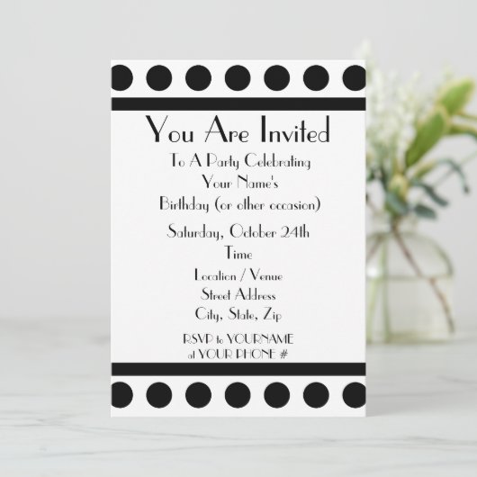 Uitnodiging voor zwart-wit feest (Staand voorkant)