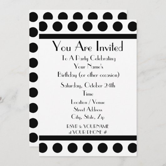 Uitnodiging voor zwart-wit feest (Voorkant / Achterkant)