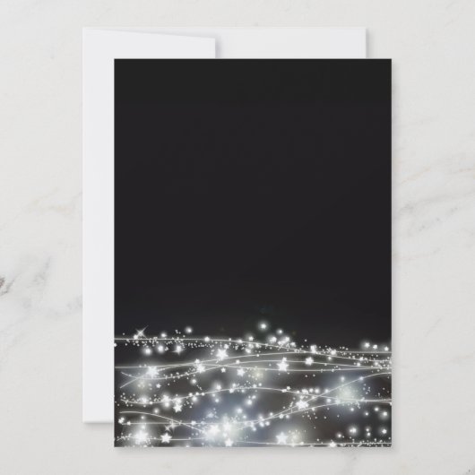 Uitnodiging voor zwart-wit feest met sprankelende  (Achterkant)