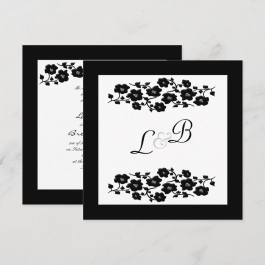 Uitnodiging voor zwart-wit-Floral (Voorkant / Achterkant)