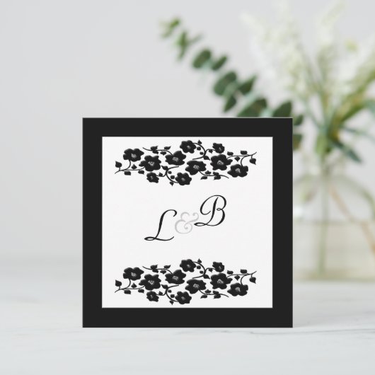 Uitnodiging voor zwart-wit-Floral (Staand voorkant)