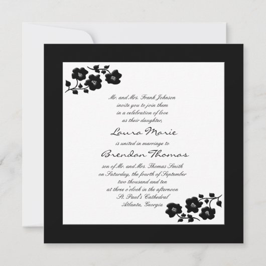 Uitnodiging voor zwart-wit-Floral (Achterkant)