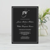 Uitnodiging voor zwart-wit monogram (Staand voorkant)