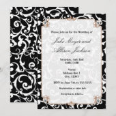 Uitnodiging voor zwart-wit wervelend trouwfeest (Voorkant / Achterkant)