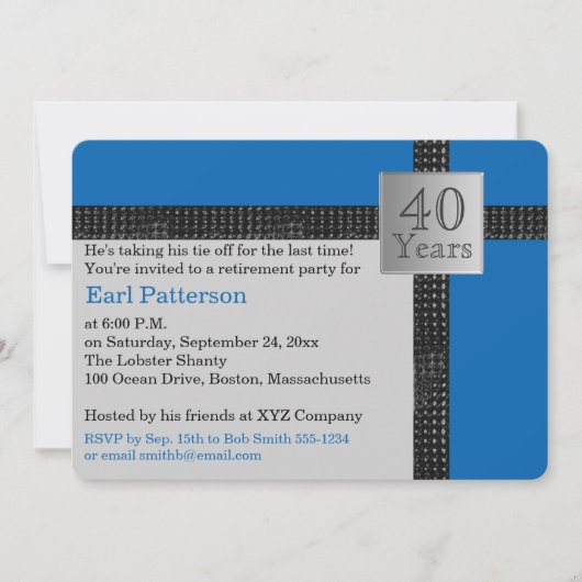 Uitnodiging voor zwarte, blauwe en grijze pensione (Voorkant)