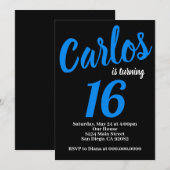 Uitnodiging voor zwarte en blauwe feestdag voor jo (Voorkant / Achterkant)