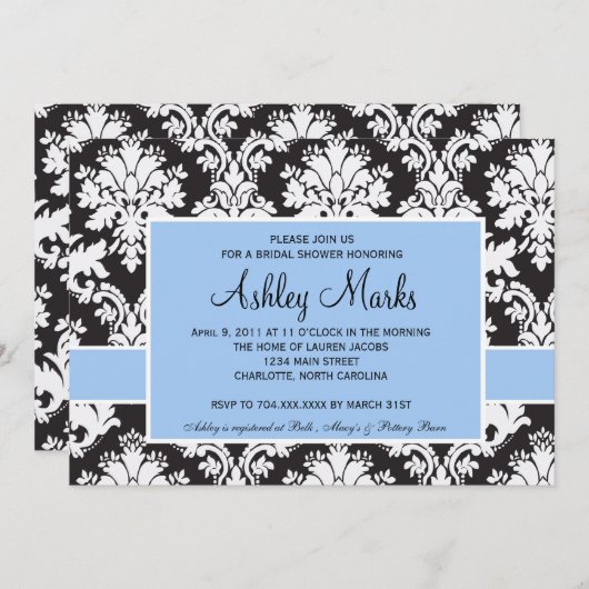 Uitnodiging voor zwarte en blauwe vraag (Voorkant / Achterkant)