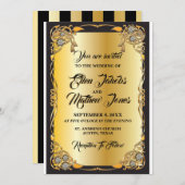 Uitnodiging voor zwarte en gouden bruiloft (Voorkant / Achterkant)